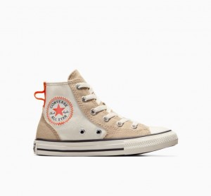 Beige Converse Chuck Taylor All Star Canvas Overlay Kids' High Tops | NZ VGJWF4703