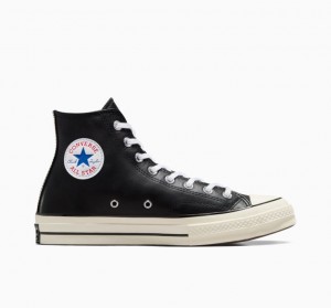 Black Converse Chuck 70 Leather Men's High Tops | NZ ZXDFV0729