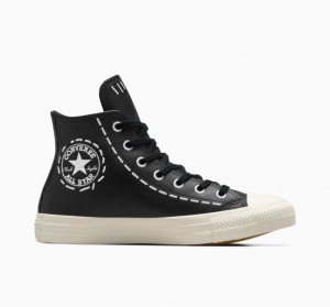 Black Converse Chuck Taylor All Star Bold Stitch Women's High Tops | NZ DFUTA8107