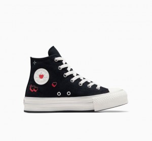 Black Converse Chuck Taylor All Star Eva Lift Y2K Heart Kids' Platform Sneakers | NZ FNYCD4512