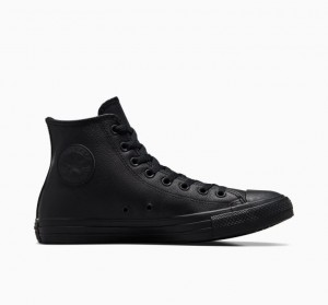 Black Converse Chuck Taylor All Star Leather Men's High Tops | NZ IPUAC4862