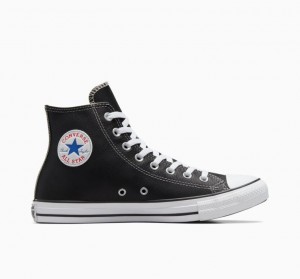 Black Converse Chuck Taylor All Star Leather Men's High Tops | NZ CYXBL9541