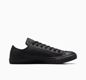 Black Converse Chuck Taylor All Star Leather Men's Low Tops | NZ PZHWL1632