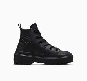 Black Converse Chuck Taylor All Star Lugged Lift Leather Kids' Platform Sneakers | NZ MWVEO2305