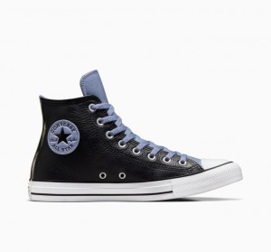 Black / Blue Converse Chuck Taylor All Star Leather Men's High Tops | NZ VWERG8731