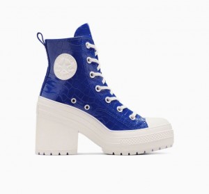 Blue Converse Chuck 70 De Luxe Heel Embossed Women's High Tops | NZ SGZCR7165