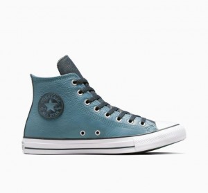 Blue Converse Chuck Taylor All Star Leather Women's High Tops | NZ AKFPZ6732