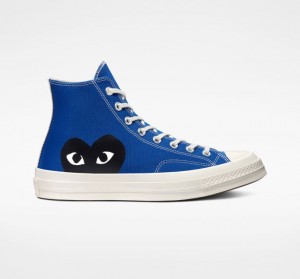 Blue Converse X Comme Des Garçons Play Chuck 70 Men's High Tops | NZ DSMON6950