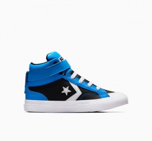 Blue / Black Converse Pro Blaze Strap Leather Kids' High Tops | NZ CMUWP0247