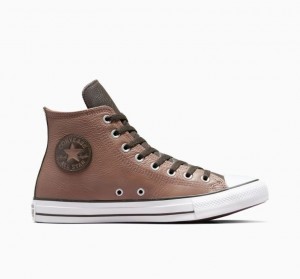 Brown Converse Chuck Taylor All Star Leather Women's High Tops | NZ ZXCEG2014