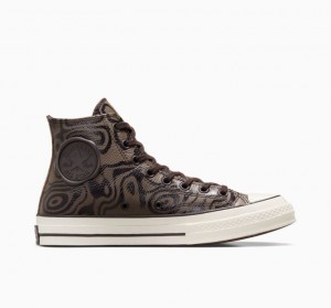 Brown Converse X Wonka Chuck 70 Chocolate Swirl Men's High Tops | NZ WBAPZ9547