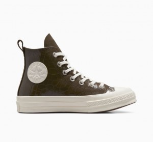 Chocolate Converse Chuck 70 Embossed Women's High Tops | NZ VKSFX3126