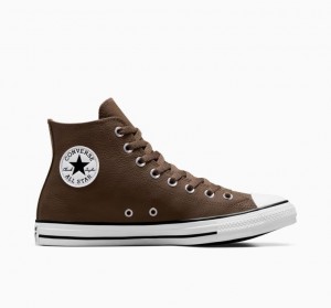 Chocolate Converse Chuck Taylor All Star Leather Women's High Tops | NZ KPWFU0346