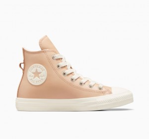 Coral Converse Chuck Taylor All Star Leather Faux Fur Lining Women's High Tops | NZ SGFHR0394