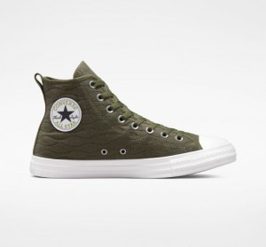 Dark Green Converse Chuck Taylor All Star Quilted Men's High Tops | NZ WQXJN7210