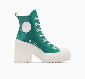 Green Converse Chuck 70 De Luxe Heel Embossed Women's High Tops | NZ JIDZN7052