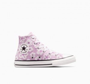 Lavender Converse Chuck Taylor All Star Floral Embroidery Kids' High Tops | NZ PCXLA9562