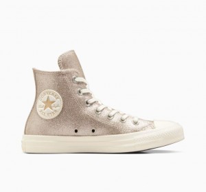 Light Gold Converse Chuck Taylor All Star Glitter Women's High Tops | NZ ACOLV9420