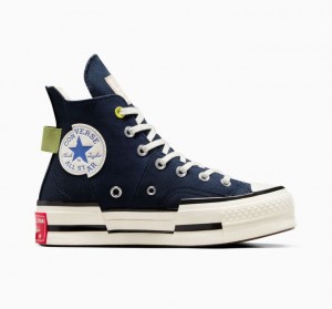 Navy Converse Chuck 70 Plus Heel Loop Men's High Tops | NZ FWRXN5697