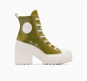 Olive Converse Chuck 70 De Luxe Heel Embossed Women's High Tops | NZ CALRF2186