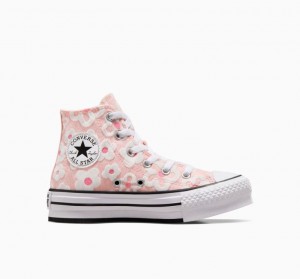 Pink Converse Chuck Taylor All Star Lift Floral Embroidery Kids' Platform Sneakers | NZ MCEJH5602