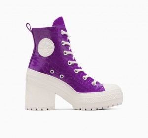 Purple Converse Chuck 70 De Luxe Heel Embossed Women's High Tops | NZ YLODK4283