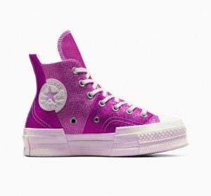 Purple Converse Chuck 70 Plus Glitter Women's High Tops | NZ UDYAI0817