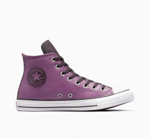 Purple Converse Chuck Taylor All Star Leather Men's High Tops | NZ MUGFT6907