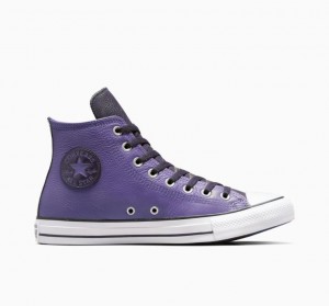 Purple Converse Chuck Taylor All Star Leather Women's High Tops | NZ JVGQD0146