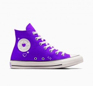 Purple Converse Chuck Taylor All Star Y2K Heart Women's High Tops | NZ NUQKS4892