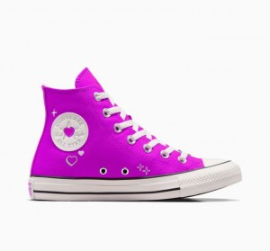 Purple Converse Chuck Taylor All Star Y2K Heart Women's High Tops | NZ UFAZS8491