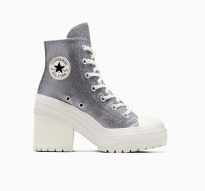 Silver Converse Chuck 70 De Luxe Heel Glitter Women's High Tops | NZ PDRTM0469