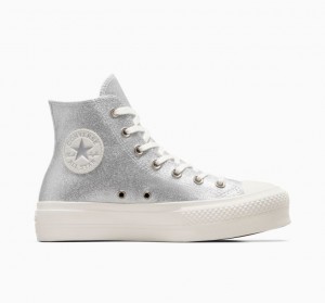 Silver Converse Chuck Taylor All Star Lift Glitter Women's Platform Sneakers | NZ ZADQX5782