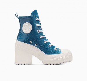 Turquoise Converse Chuck 70 De Luxe Heel Embossed Women's High Tops | NZ NADTG2063