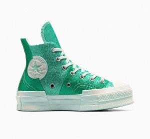 Turquoise Converse Chuck 70 Plus Glitter Men's High Tops | NZ ZUKQM7480