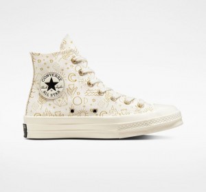 White Converse Chuck 70 Golden Elements Women's High Tops | NZ ROAGK8593