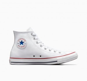 White Converse Chuck Taylor All Star Leather Men's High Tops | NZ SHNER1439