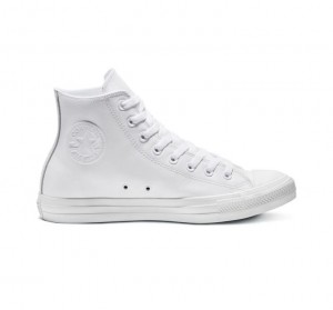 White Converse Chuck Taylor All Star Leather Men's High Tops | NZ ZTROG9207