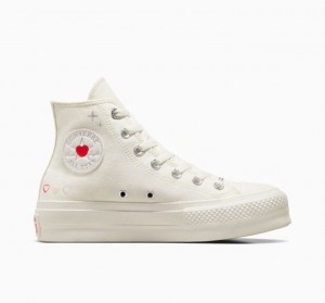 White Converse Chuck Taylor All Star Lift Y2K Heart Women's Platform Sneakers | NZ CRYNU7248