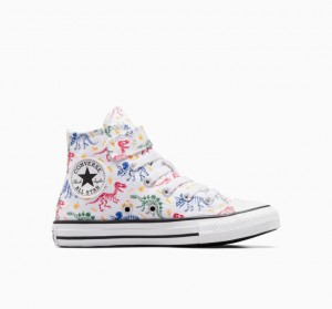 White / Multicolor Converse Chuck Taylor All Star Easy-on Dinos Kids' High Tops | NZ PZXFN0968