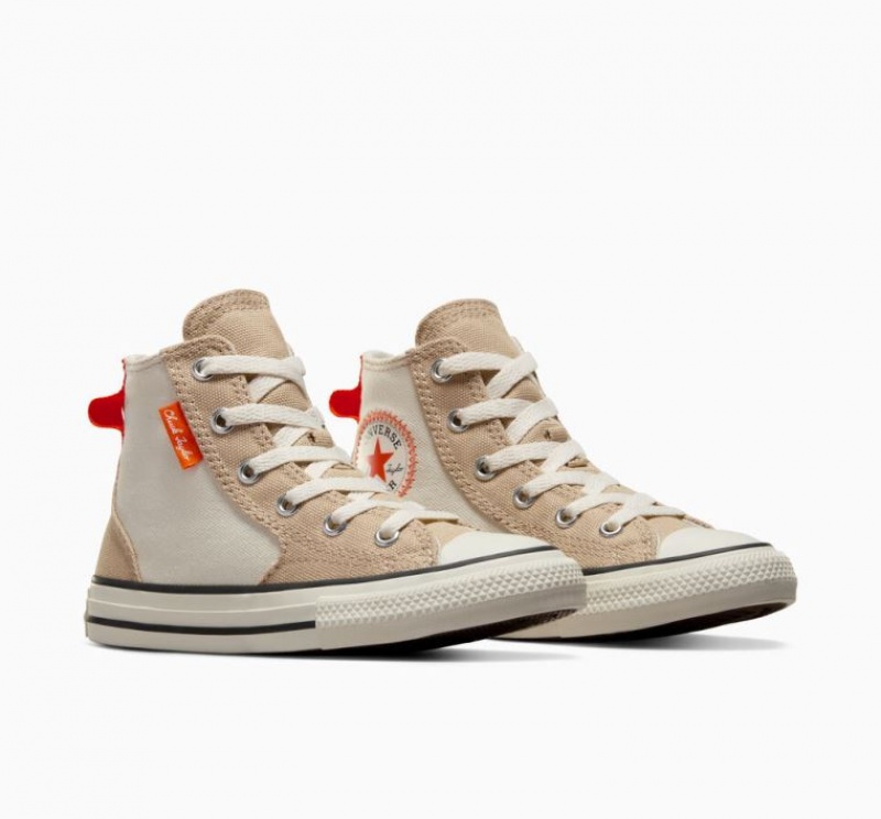 Beige Converse Chuck Taylor All Star Canvas Overlay Kids' High Tops | NZ VGJWF4703