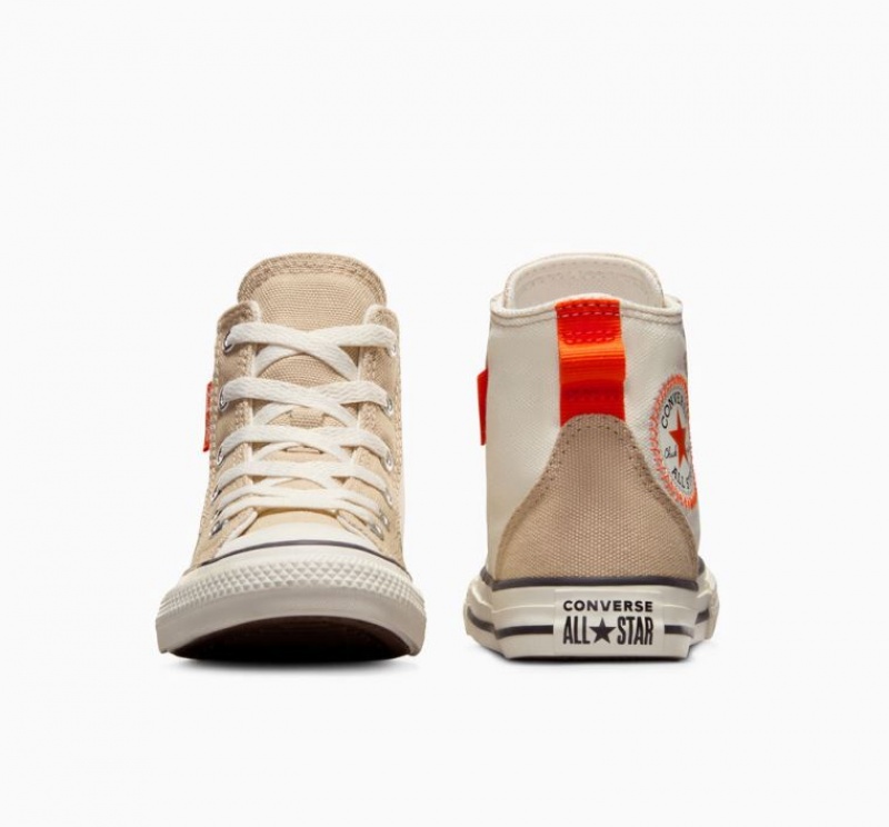 Beige Converse Chuck Taylor All Star Canvas Overlay Kids' High Tops | NZ VGJWF4703