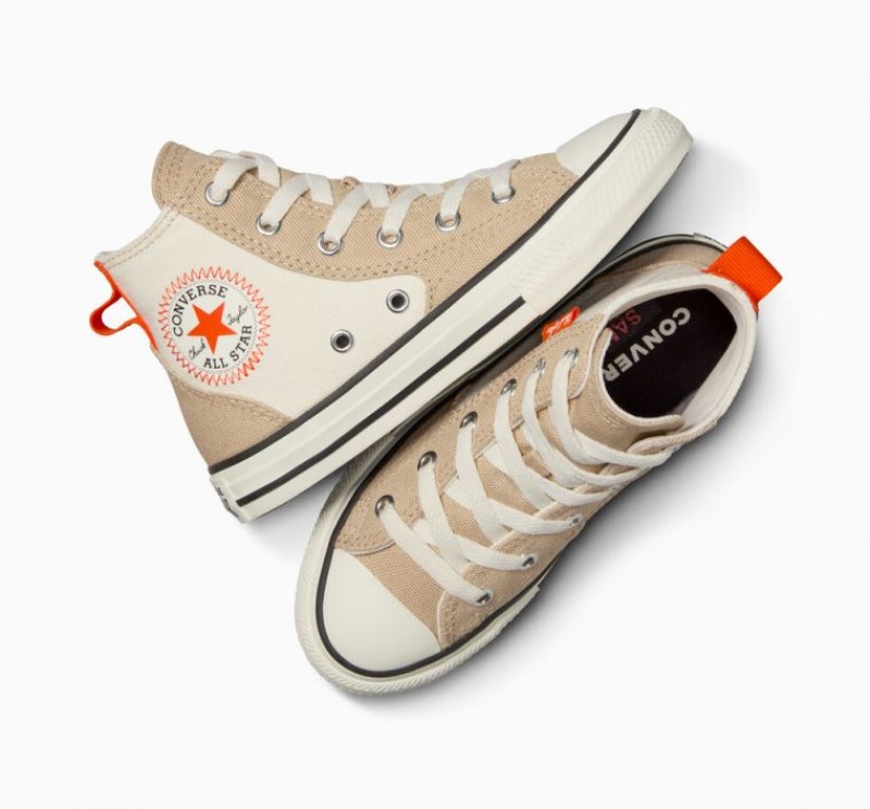 Beige Converse Chuck Taylor All Star Canvas Overlay Kids' High Tops | NZ VGJWF4703