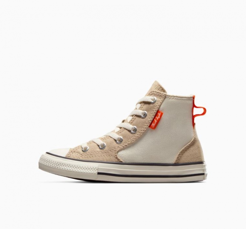 Beige Converse Chuck Taylor All Star Canvas Overlay Kids' High Tops | NZ VGJWF4703