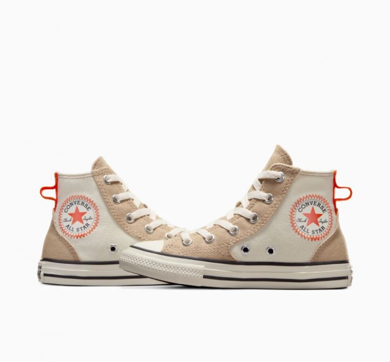 Beige Converse Chuck Taylor All Star Canvas Overlay Kids' High Tops | NZ VGJWF4703