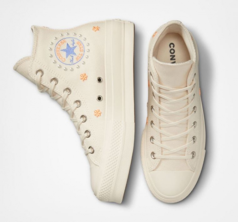 Beige Converse Chuck Taylor All Star Lift Pearls Women's Platform Sneakers | NZ RSZTI5341