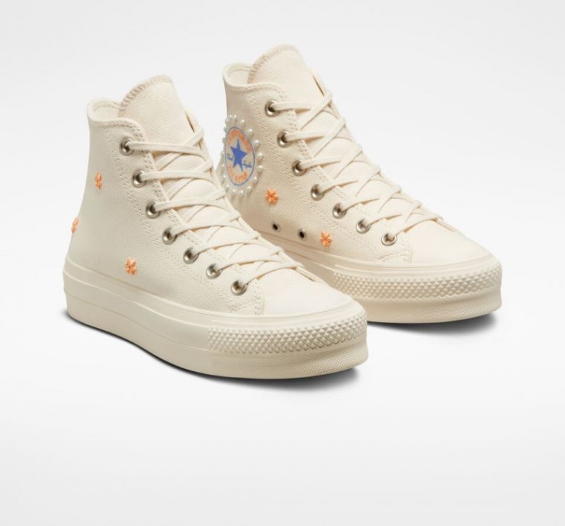 Beige Converse Chuck Taylor All Star Lift Pearls Women's Platform Sneakers | NZ RSZTI5341