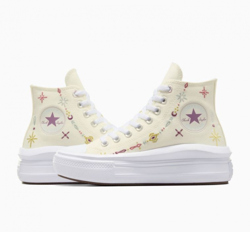 Beige Converse Chuck Taylor All Star Move Alchemy Embroidery Women's Platform Sneakers | NZ HQTJS7356