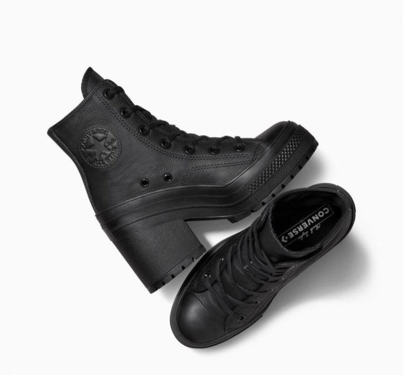 Black Converse Chuck 70 De Luxe Heel Leather Women's High Tops | NZ GZKJD6509