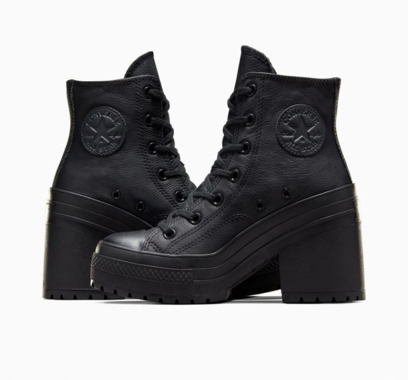 Black Converse Chuck 70 De Luxe Heel Leather Women's High Tops | NZ GZKJD6509